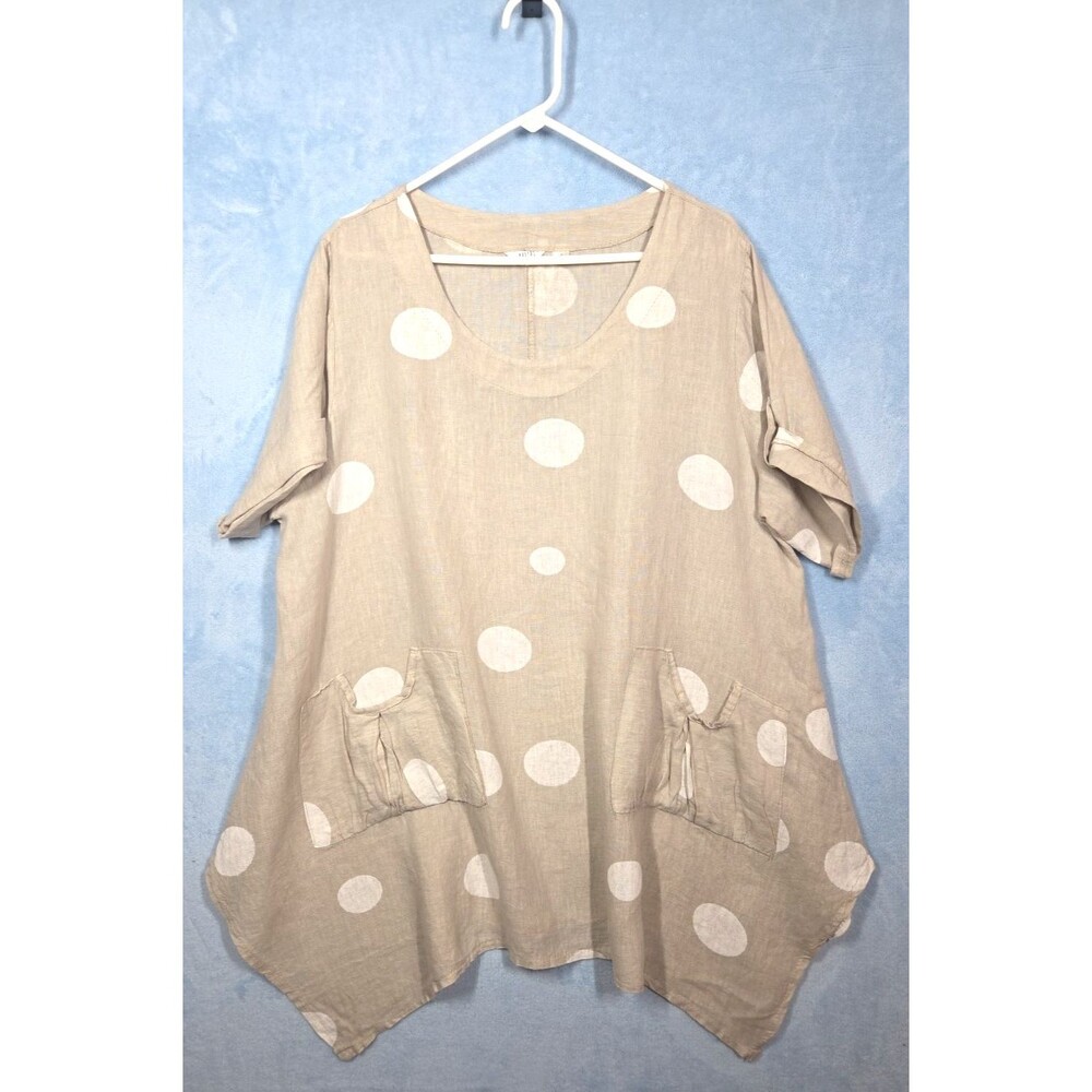 KAKTUS 100% LINEN LINO Polka Dot Dress/Top LARGE Pockets Laganlook Oversized